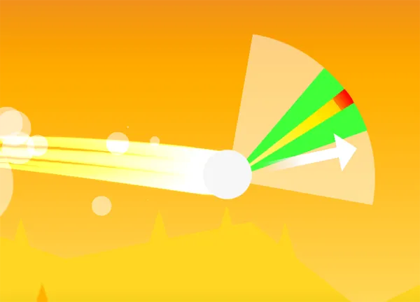 Ball Orbit ball flying after a timed launch, with the angle meter still on screen
