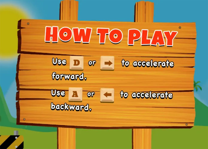 Eggy Car how to play board showing D or right arrow to go forward and A or left arrow to go backward