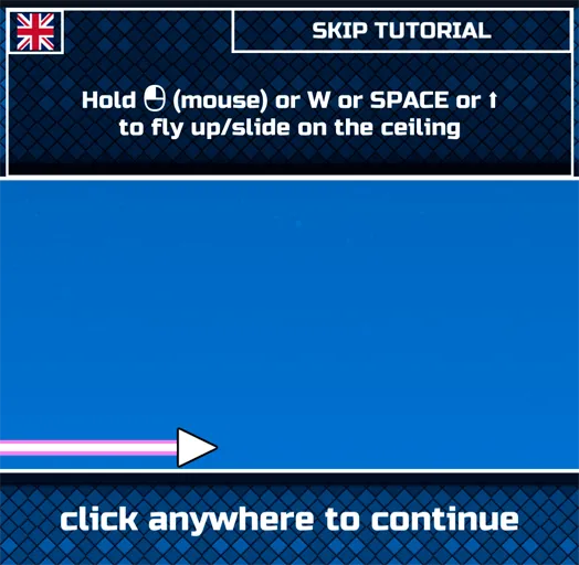 Space Waves unblocked tutorial: hold mouse, W, Space, or up to fly up and slide on the ceiling