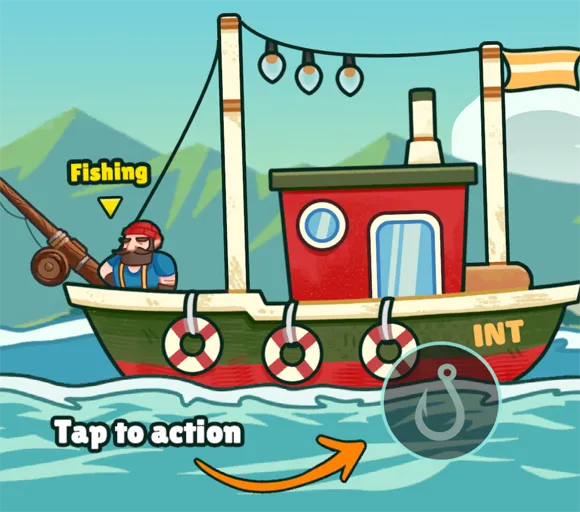Fish to Feed, tapping the hook to start a fishing trip