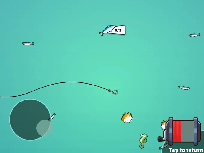 Fish to Feed, catching fish underwater before tapping to return and feed