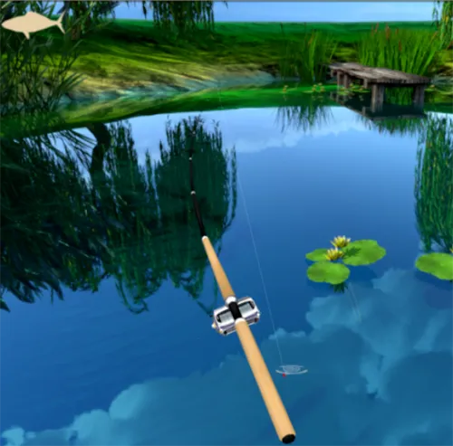 Real Fishing Simulator cast, with the bait sitting in the pond