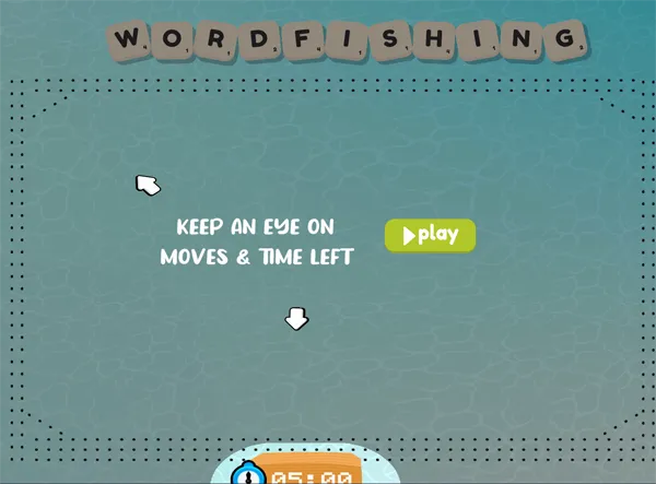 Word Fishing reminder to watch moves and time left while collecting the word